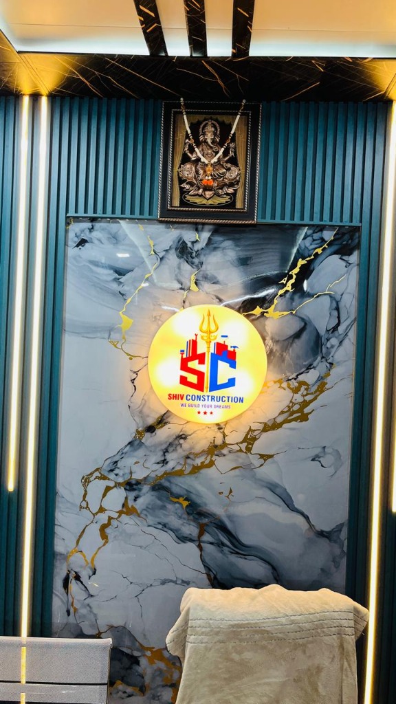 Shiv Construction Glowing Office Logo Reception Wall